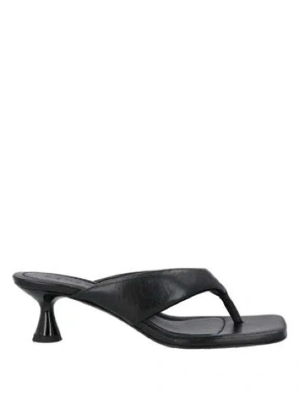 SANDRO • Black Leather Thong Kitten Heel Puff Sandal